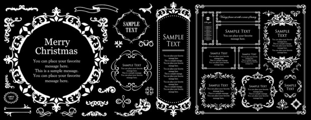 クリスマスをイメージしたフレームデザインのセット。アンティーク。ビンテージ。エレガント
