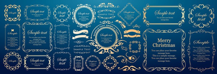 クリスマスをイメージしたフレームデザインのセット。アンティーク。ビンテージ。エレガント