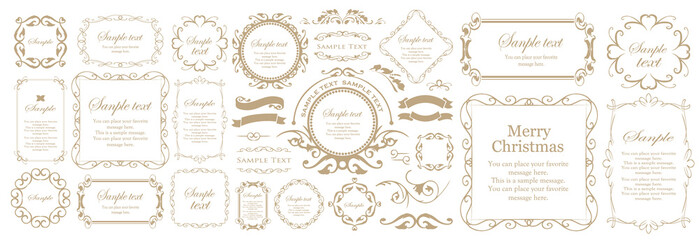 クリスマスをイメージしたフレームデザインのセット。アンティーク。ビンテージ。エレガント