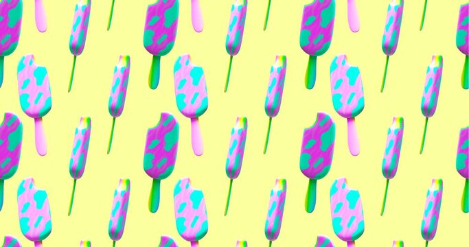Minimal motion 3d art. Creative ice cream seamless animation pattern. 
Food, health, fast food concept. 4k video