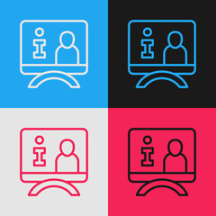 Pop art line Television report icon isolated on color background. TV news. Vector