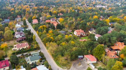 Polish town of Józefów seen from a bird's eye view, autumn