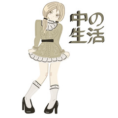 Japanese slogan with manga style faces Translation Life inside. Tokyo . Vector design for t-shirt graphics, banner, fashion prints