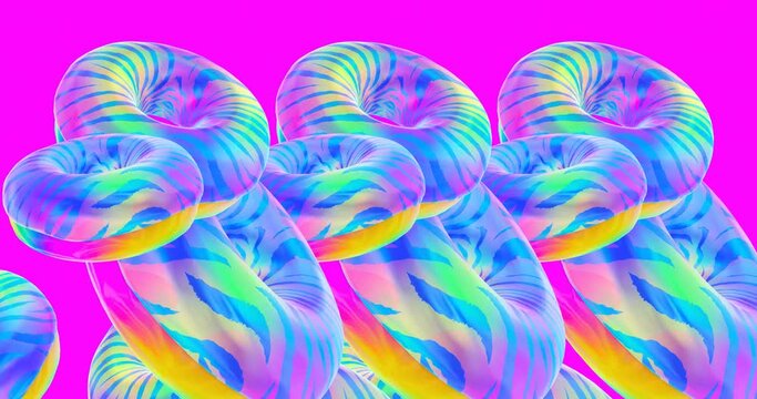 Minimal motion design. 3d creative animal prints donuts. Fast food concept art. 4k video