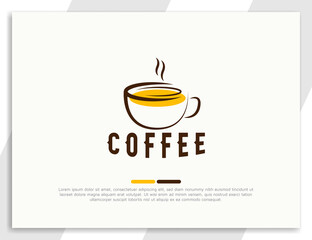 Flat iconic coffee drink logo with mug design template