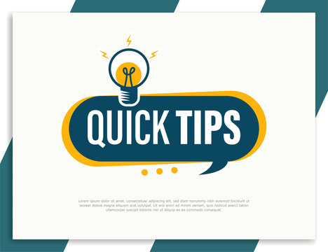 Flat quick tip or helpful tips innovation label with bulb design template