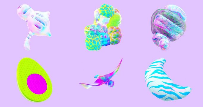  3d stylish objects Animation minimal set with alpha matte. Original funky design. Back in 90s collage kit