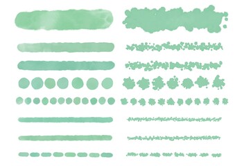 水彩風シックカラーのライン素材　緑色