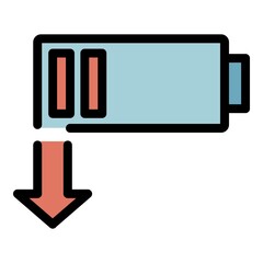 Discharged battery icon. Outline discharged battery vector icon color flat isolated