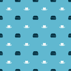 Set Burger and Western cowboy hat on seamless pattern. Vector