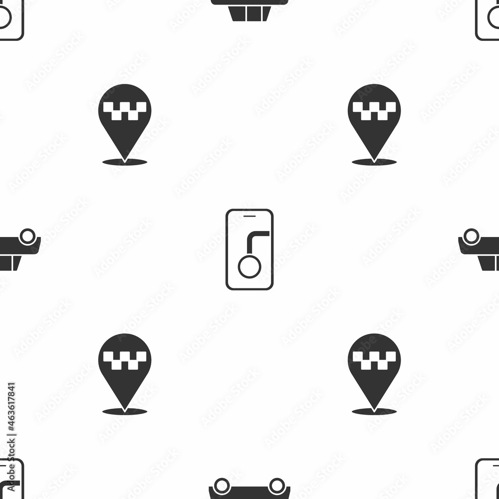 Poster set car, city map navigation and location with taxi on seamless pattern. vector