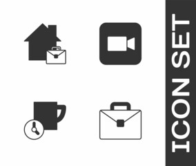 Set Briefcase, Online working, Time management and Camera icon. Vector