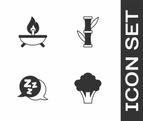 Set Broccoli, Aroma candle, Sleepy and Bamboo icon. Vector
