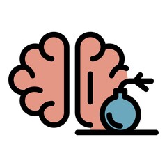 Brain pain bomb icon. Outline brain pain bomb vector icon color flat isolated