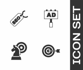 Set Target, SEO optimization, Chess and Advertising icon. Vector