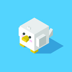 white duck cubic isometric on blue background