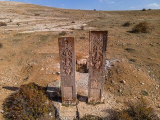 Khachkar cross stones at Aprank Monastery (Saint David's Monastery) Ruins, Erzincan Province, Turkey
