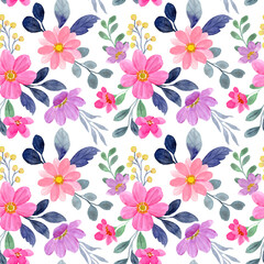 Seamless pattern of purple pink flower watercolor