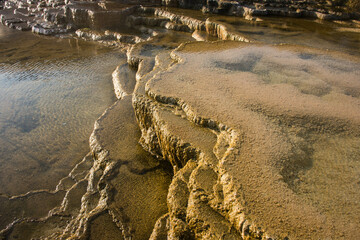 Mammoth Hot Springs, at sunrise,, Yellowstone National Park, Wyoming, USA