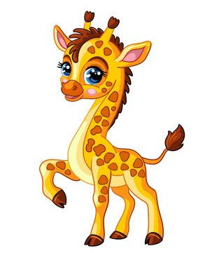 Little funny cute cartoon giraffe vector illustration