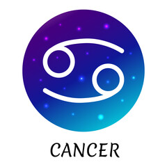Zodiac sign Cancer isolated. Vector icon. Zodiac symbol with starry gradient design. Astrological element