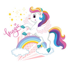 Little cute cartoon happy unicorn vector illustration