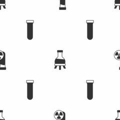 Set Test tube with toxic liquid, and on seamless pattern. Vector