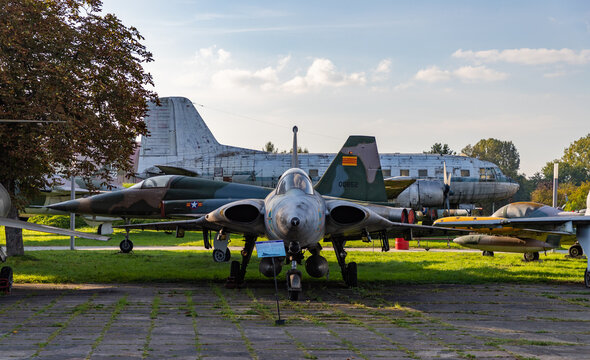 Kraków, Poland - October 2, 2021: A picture of a SAAB J 35J Draken fighter jet on the grounds of the Polish Aviation Museum.