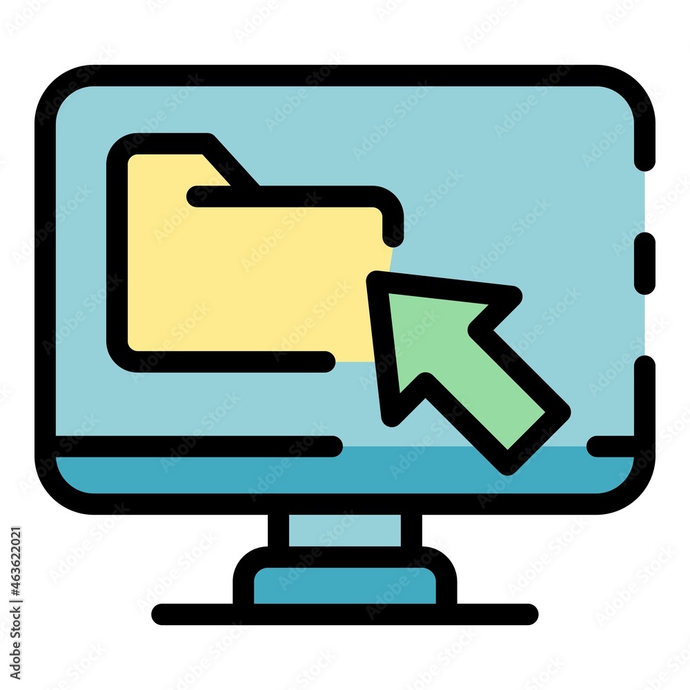 Poster computer and folder icon. outline computer and folder vector icon color flat isolated