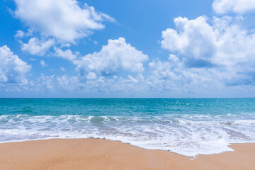 Beach sand and blue sea landscape nature in blue sky