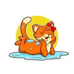 illustration of cat playing on the water vector design