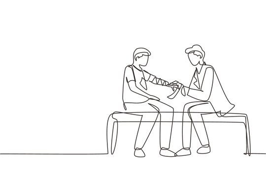 line art doctor bandaging patient's arm clip art preview