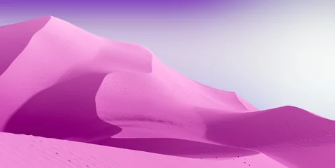 Zelfklevend Fotobehang Paarse duinen en lucht. Woestijnduinenlandschap met contrasterende luchten. Minimale abstracte achtergrond. 3D-rendering © ekostsov