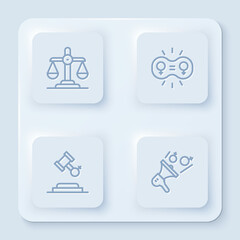 Set line Gender equality, Female rights and Feminist activist. White square button. Vector