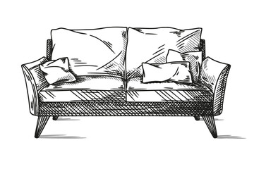 Sketch sofa isolated on white background. Vector illustration.