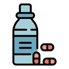 Pills bottle icon. Outline pills bottle vector icon color flat isolated