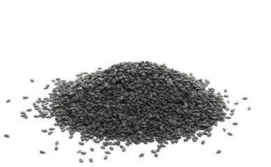 Black sesame seeds pile isolated on white  