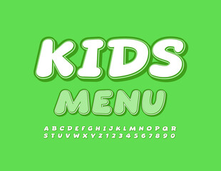 Vector stylish Sign Kids Menu. Cute Childish Font. Creative Alphabet Letters and Numbers
