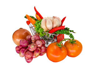 vegetables and fruits on a cart