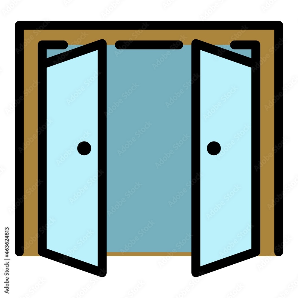 Poster double door open outside icon. outline double door open outside vector icon color flat isolated
