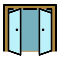 Double door open outside icon. Outline double door open outside vector icon color flat isolated