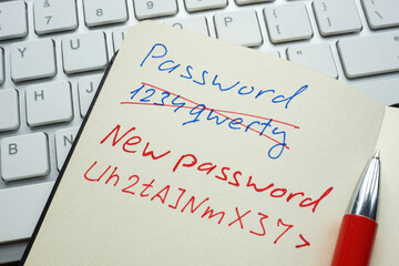 Time to change password. Notepad with old and new password.