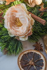 buttercup and dried orange slices as christmas decor