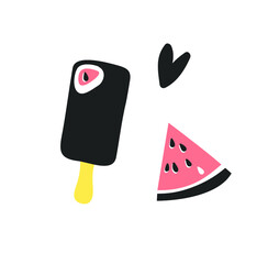 Hand drawn seamless pattern with ice cream. Vector artistic drawing food. Summer fashion illustration
