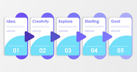 Modern infographic design. 5 steps in a horizontal row. 5 successive steps template for business, presentation, training, strategy, banner, poster. Vector illustration. EPS 10