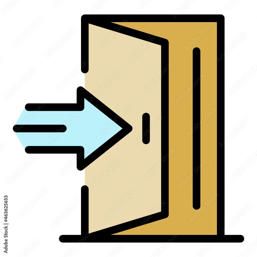 Poster open door with arrow icon. outline open door with arrow vector icon color flat isolated