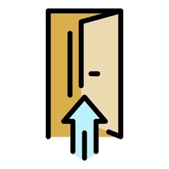 The arrow points to the door icon. Outline the arrow points to the door vector icon color flat isolated