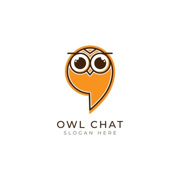 Owl chat head and face in a communication icon dialog logo design 
