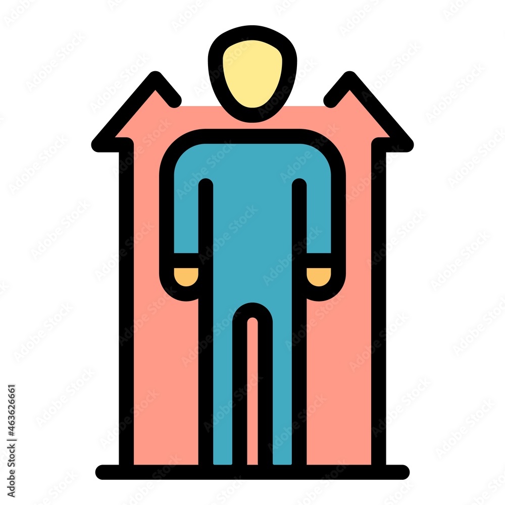 Poster man and two up arrows icon. outline man and two up arrows vector icon color flat isolated