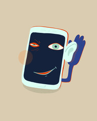 Illustration Of A Phone Listening To A Conversation - 463626646